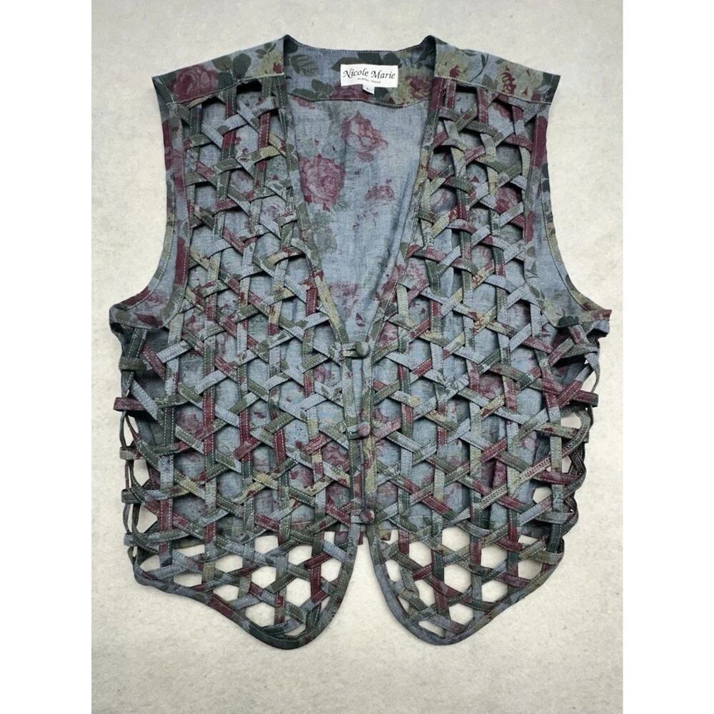 Vintage Vest Floral Nicole Marie Womens Large Latticed Granny Cottagecore
